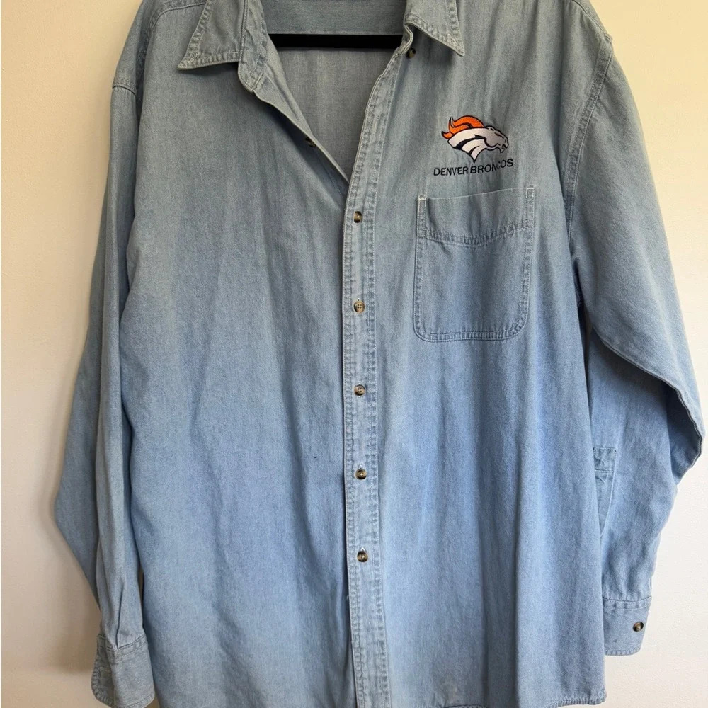 Vintage Denver Broncos Embroidered Denim Shirt (Size XL) - Picture 4 of 7